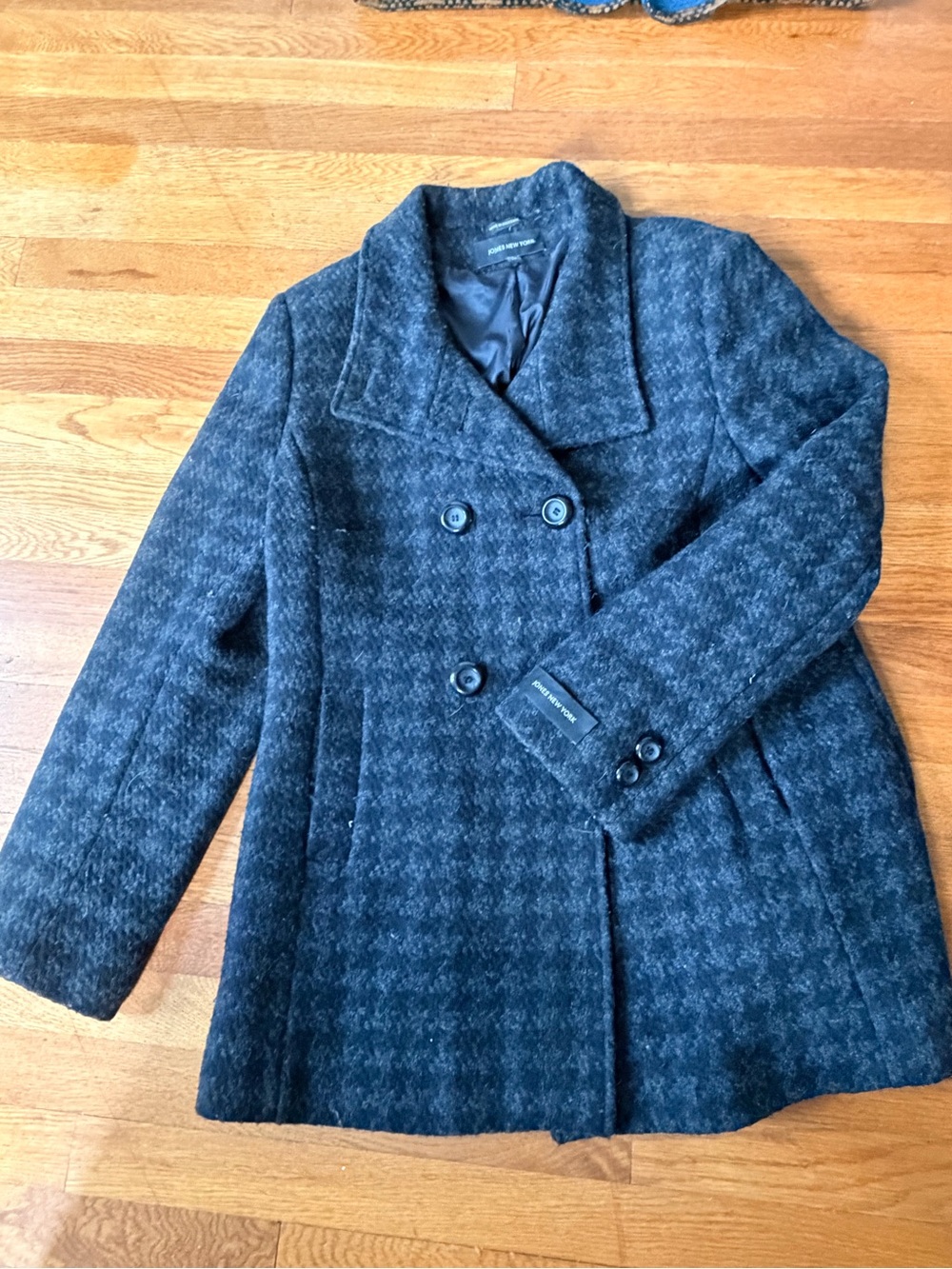 Jones New York Charcoal Gray Double-Breasted Wool Peacoat